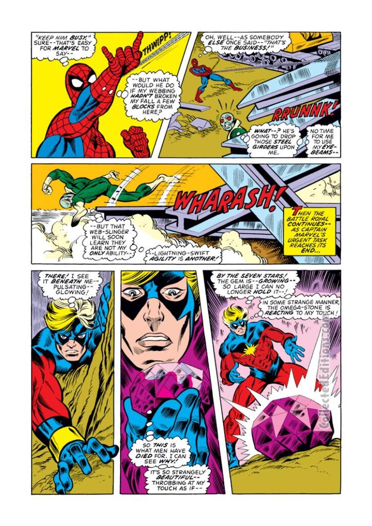 Marvel Team-Up #16, pg. 18; pencils, Gil Kane; inks, Jim Mooney; Spider-Man/Captain Marvel/Mar-Vell