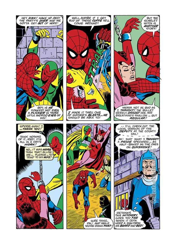 Marvel Team-Up #42, pg. 12; pencils, Sal Buscema; Vision and Scarlet Witch, Spider-Man