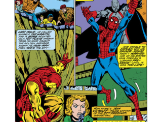 Marvel Team-Up #49, pg. 1; pencils, Sal Buscema; inks, Mike Esposito Marvel Team-Up #49, pg. 1; pencils, Sal Buscema; Spider-Man/Iron Man