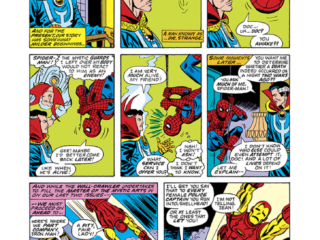 Marvel Team-Up #50, pg. 2; pencils, Sal Buscema; inks, Mike Esposito Marvel Team-Up #50, pg. 2; pencils, Sal Buscema; Spider-Man/Iron Man/Doctor Strange