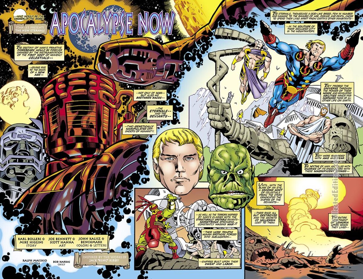New Eternals: Apocalypse Now #1, pgs. 2-3; pencils, Joe Bennett; Celestials