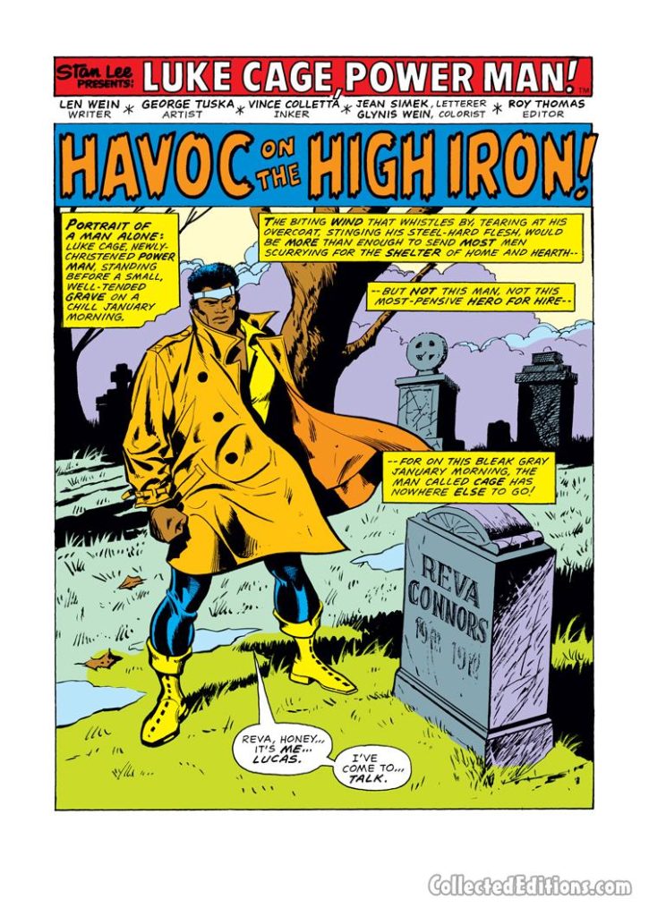 Power Man #18, pg. 1; pencils, George Tuska; inks, Vince Colletta; Luke Cage/Death of Reva Connors