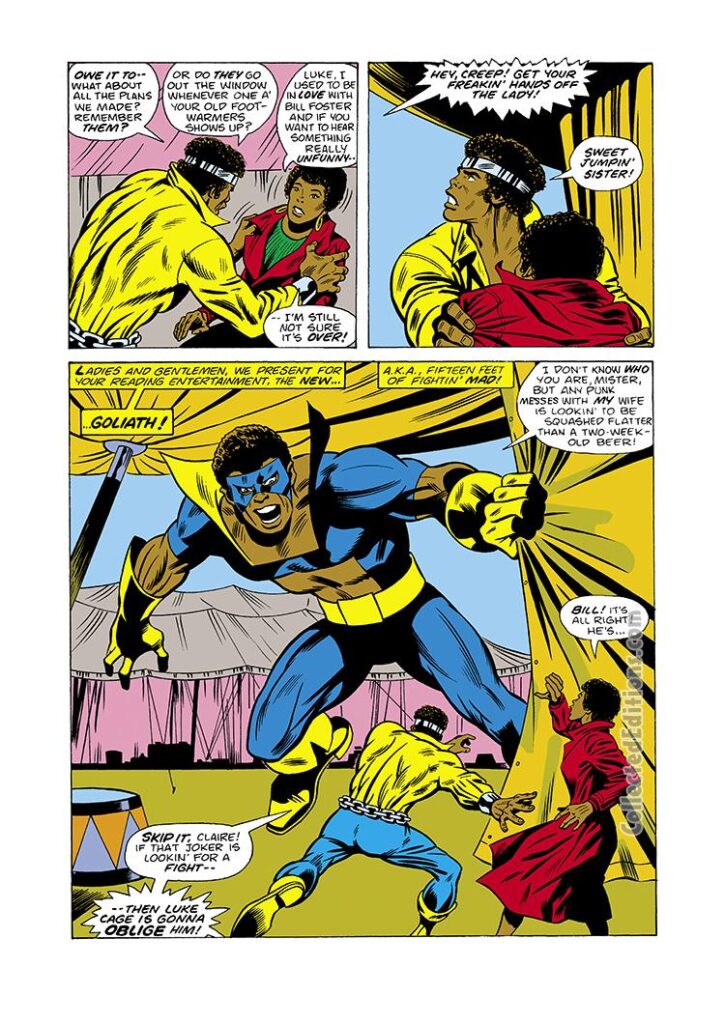 Power Man #24, pg. 10; pencils, George Tuska; inks, Dave Hunt; Black Goliath/Bill Foster/Luke Cage/Giant-Man