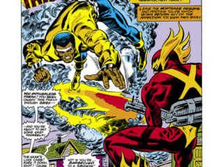 Power Man #32, pg. 1; pencils, Frank Robbins; Luke Cage