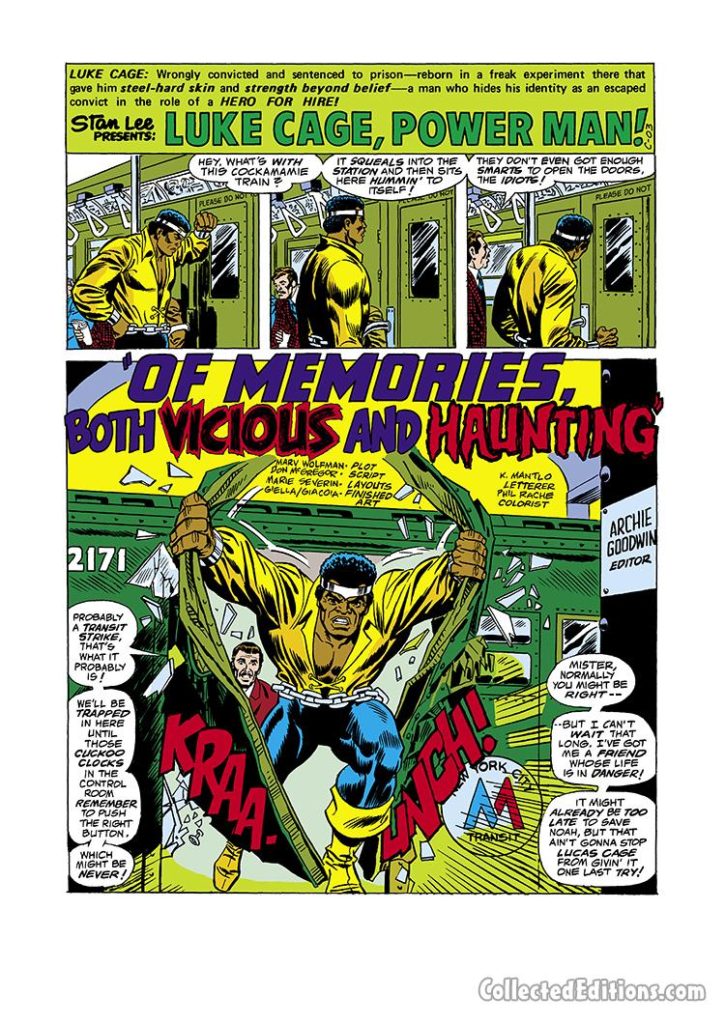 Power Man #35, pg. 1; pencils, Marie Severin; Luke Cage
