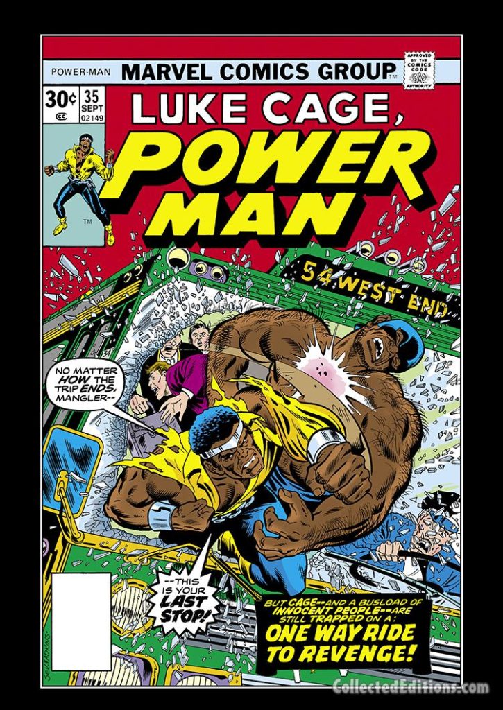 Power Man #35 cover; pencils, Marie Severin; Luke Cage/Mangler