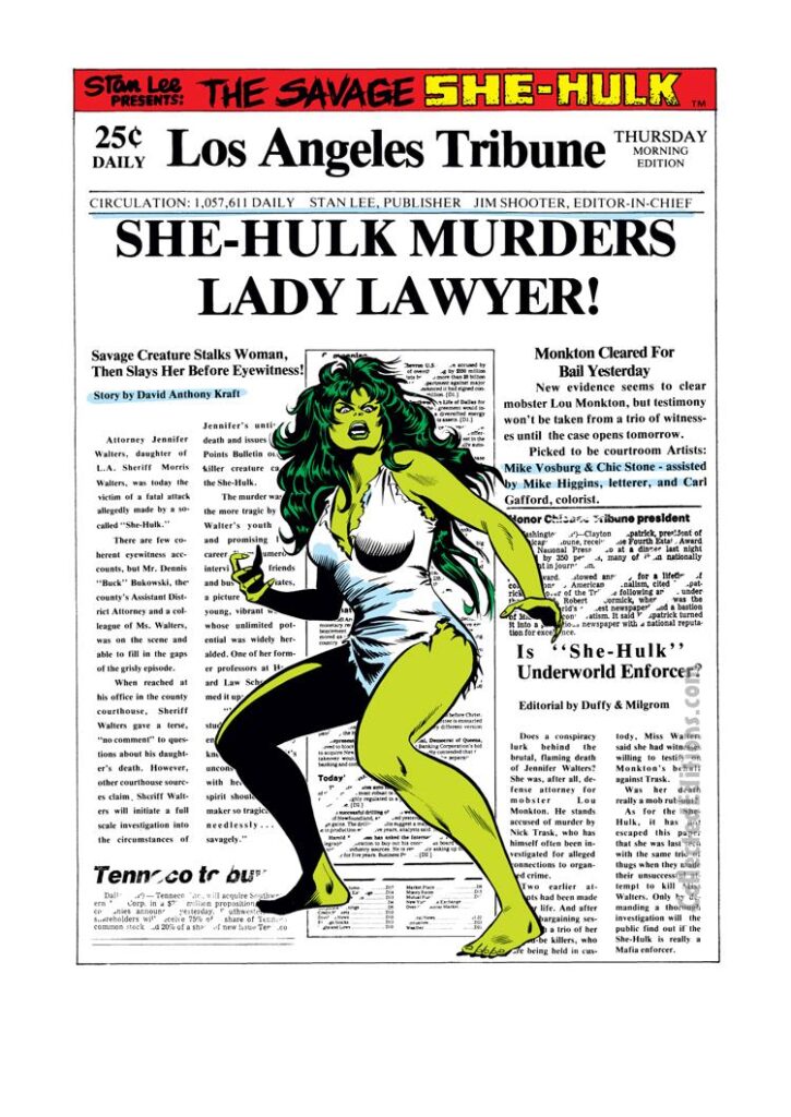 Savage She-Hulk #3, pg. 1; pencils, Mike Vosburg; inks, Chic Stone, Jennifer Walters lawyer