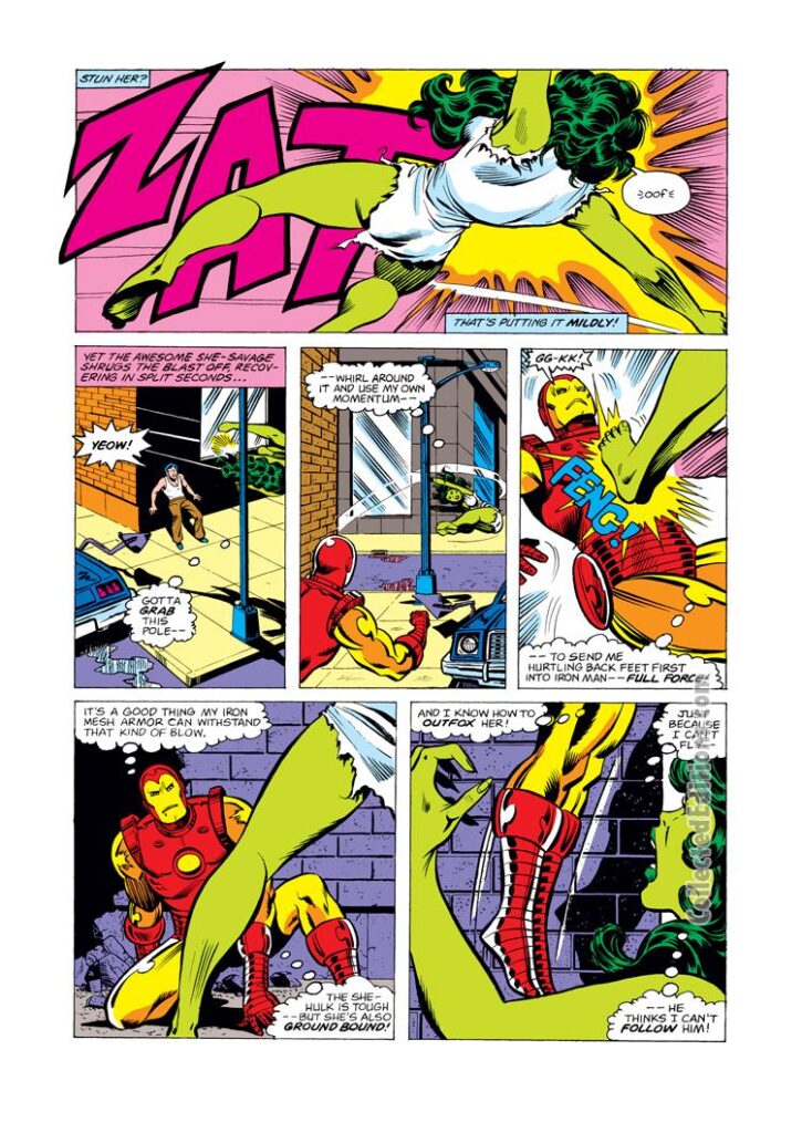 Savage She-Hulk #6, pg. 7; pencils, Mike Vosburg; inks, Chic Stone; Iron Man