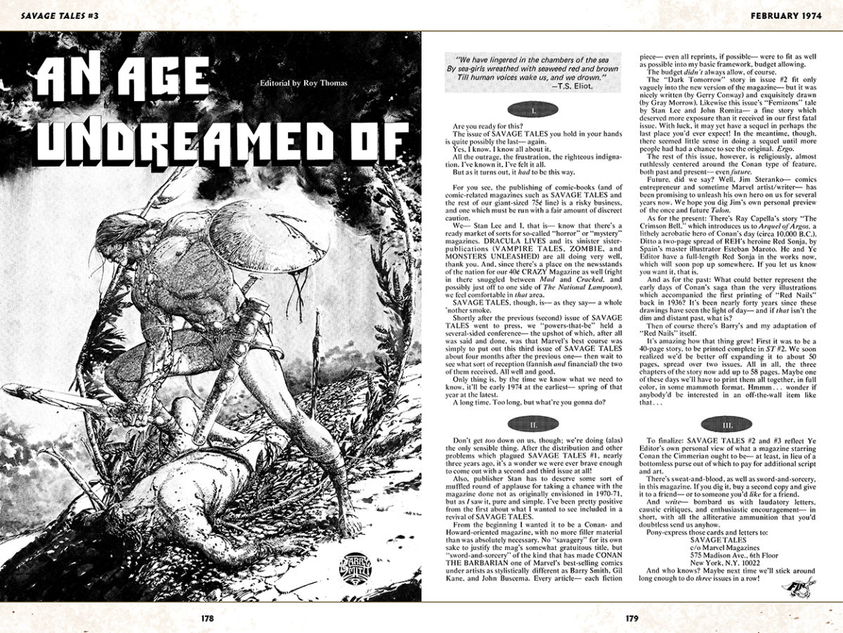 Savage Tales #3; article by Roy Thomas, art by Barry Windsor-Smith