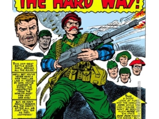 Sgt. Fury and His Howling Commandos #26, pg. 1; pencils, Dick Ayers; inks, Carl Hubbell; Nick Fury, Dum Dum Dugan Does It The Hard Way, Stan Lee, splash page