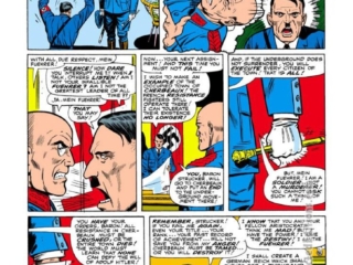 Sgt. Fury and His Howling Commandos #28, pg. 3; pencils, Dick Ayers; inks, John Tartaglione; Nick Fury, Adolf Hitler, Baron Strucker, Nazis, swastika