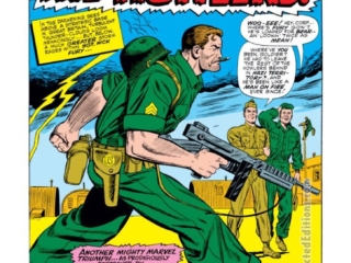 Sgt. Fury and His Howling Commandos #34, pg. 1; pencils, Dick Ayers; inks, John Tartaglione; The Origin of the Howlers, Roy Thomas, Stan Lee, splash page, Nick Fury