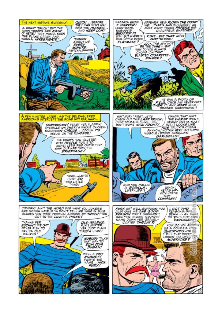 Sgt. Fury and His Howling Commandos #34, pg. 10; pencils, Dick Ayers; inks, John Tartaglione; Nick Fury, Dum Dum Dugan