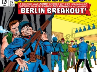 Sgt. Fury and His Howling Commandos #35 cover; pencils, Dick Ayers; inks, John Tartaglione; Berlin Breakout, Germans, Nazis, Adolf Hitler, Dum Dum Dugan, Howlers, Quentin Tarantino, Marvel Comics, inspiration for Inglorious Basterds, Glorious Bastards, Brad Pitt, Nick Fury