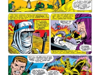 Sgt. Fury and His Howling Commandos #37, pg. 3; pencils, Dick Ayers; inks, John Tartaglione; North Africa, desert warfare, Allied powers, Axis powers, nomads, The Hawk, British army, Nick Fury
