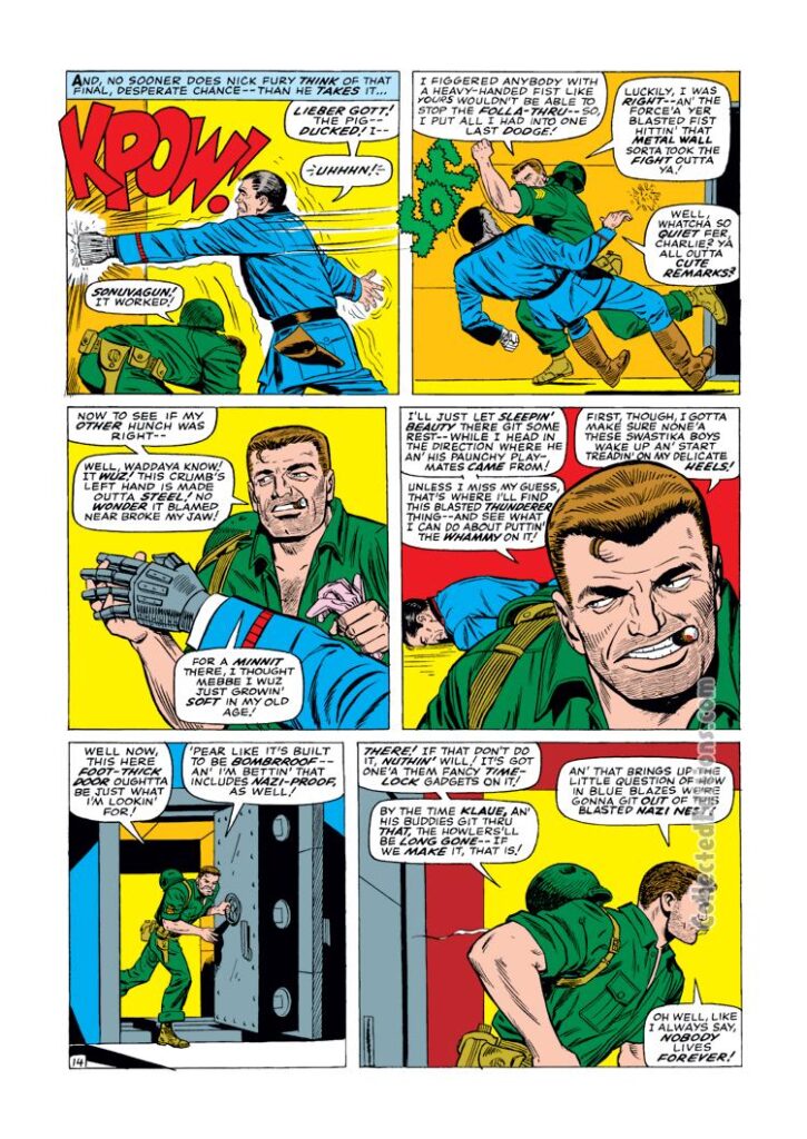 Sgt. Fury and His Howling Commandos #39, pg. 14; pencils, Dick Ayers; inks, John Tartaglione; Nick Fury,