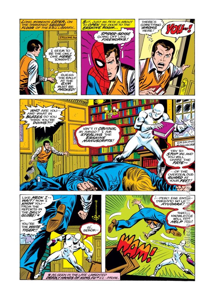 Spectacular Spider-Man #9, pg. 6; pencils, Sal Buscema; Peter Parker/White Tiger