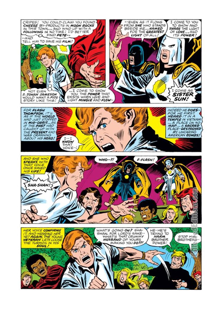 Spectacular Spider-Man #12, pg. 5; pencils, Sal Buscema; Sister Sun/Flash Thompson/Peter Parker