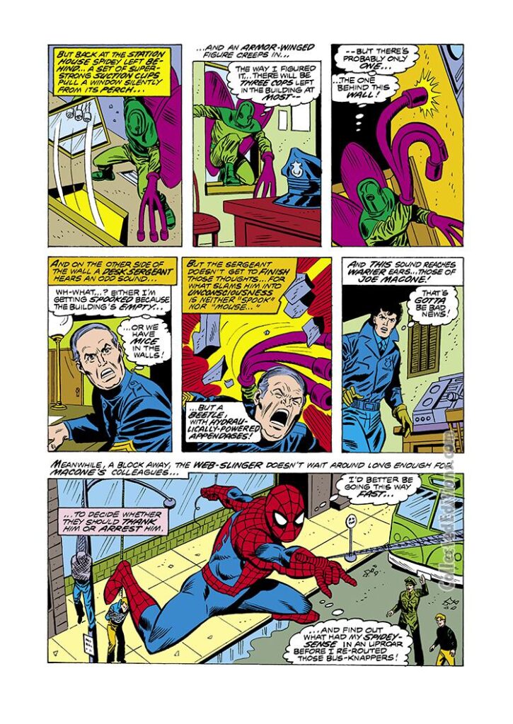 Spectacular Spider-Man #16, pg. 9; pencils, Sal Buscema; the Beetle/Peter Parker