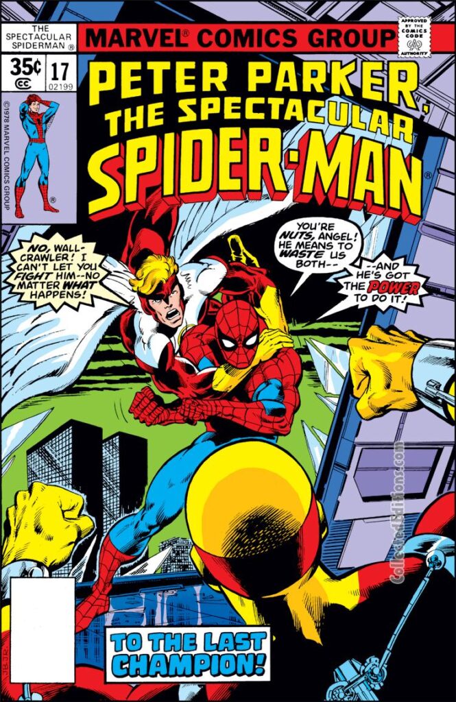 Spectacular Spider-Man #17 cover; pencils, John Byrne; inks, Joe Rubinstein; Angel, Iceman, Champions