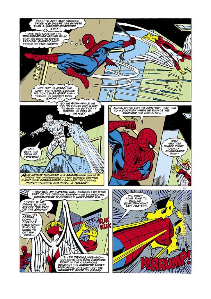 Spectacular Spider-Man #18, pg. 2; pencils, Sal Buscema; Iceman/Angel/Peter Parker/Champions