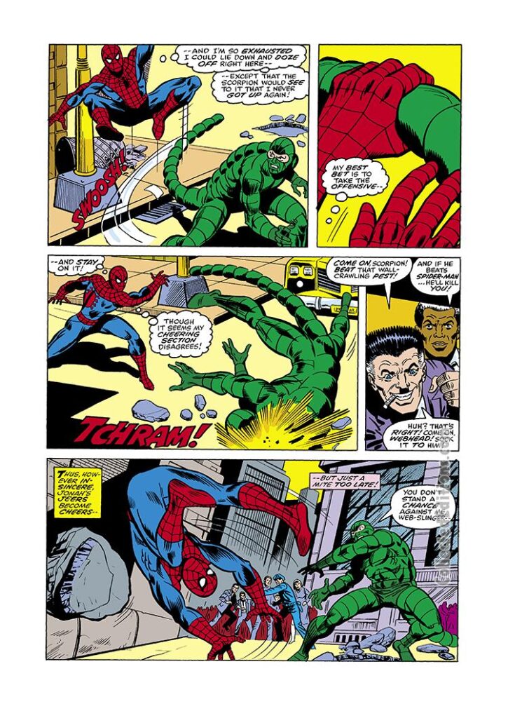 Spectacular Spider-Man #21, pg. 9; pencils, Jim Mooney; inks, Mike Esposito; Scorpion/Peter Parker
