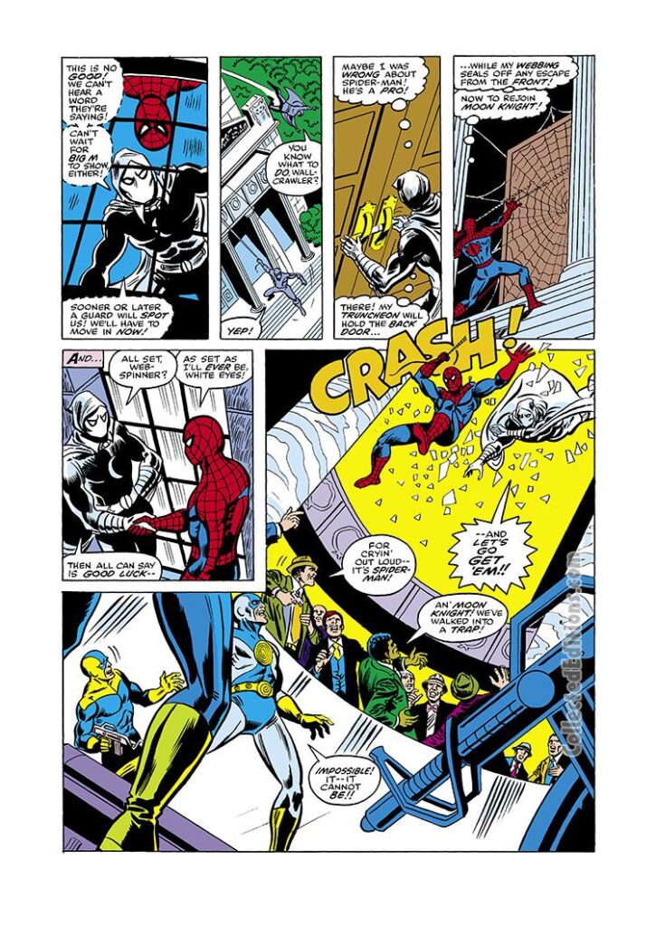 Spectacular Spider-Man #23, pg. 13; pencils, Jim Mooney; Moon Knight/Peter Parker
