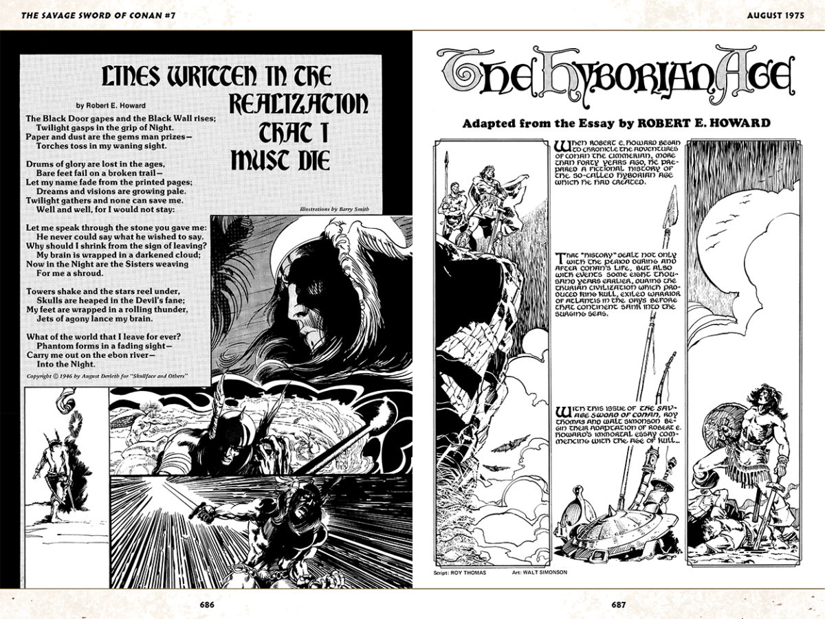 Savage Sword of Conan #7; art by Barry Windsor-Smith (left), Walter Simonson (right)