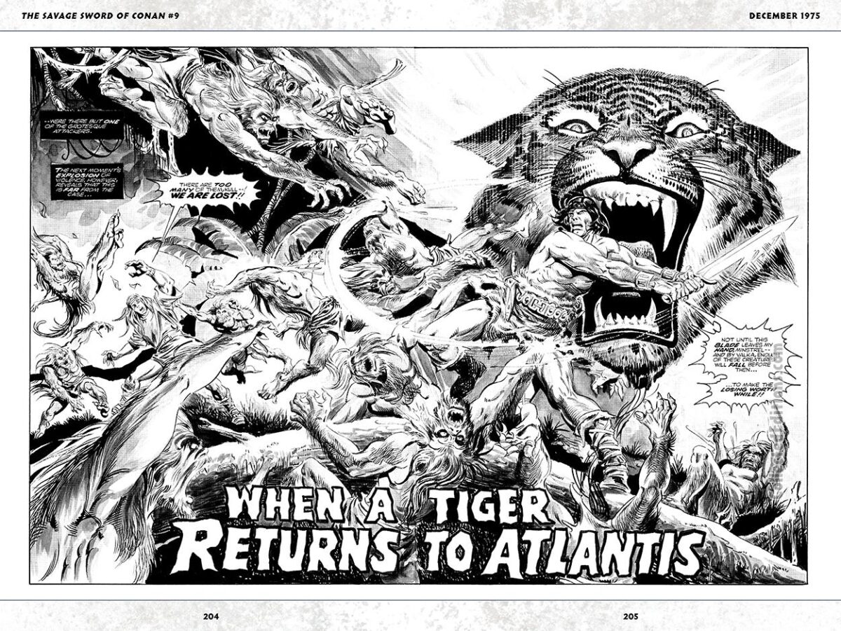 Savage Sword of Conan #9; Kull in “When a Tiger Returns to Atlantis”, pgs. 2-3; pencils and inks, Sonny Trinidad;
