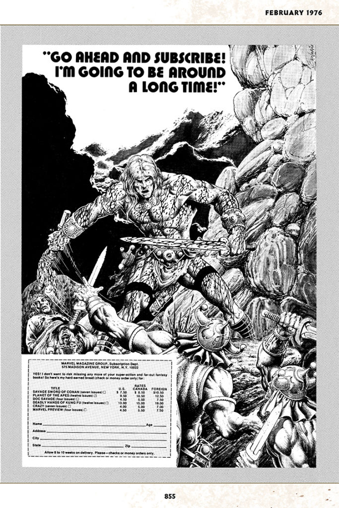 Savage Sword of Conan #10; subscription ad