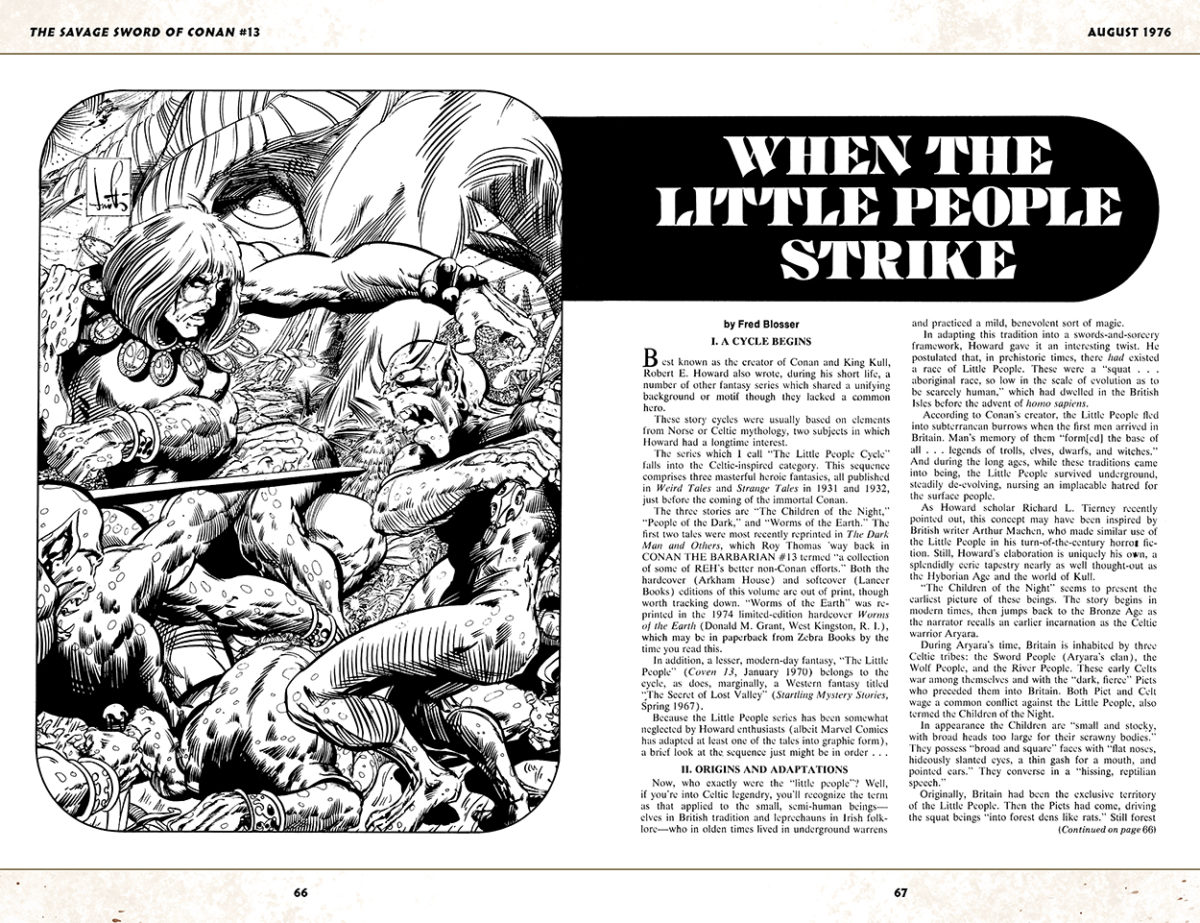Savage Sword of Conan #13; article by Fred Blosser; art by Barry Windsor-Smith, When the Little People Strike