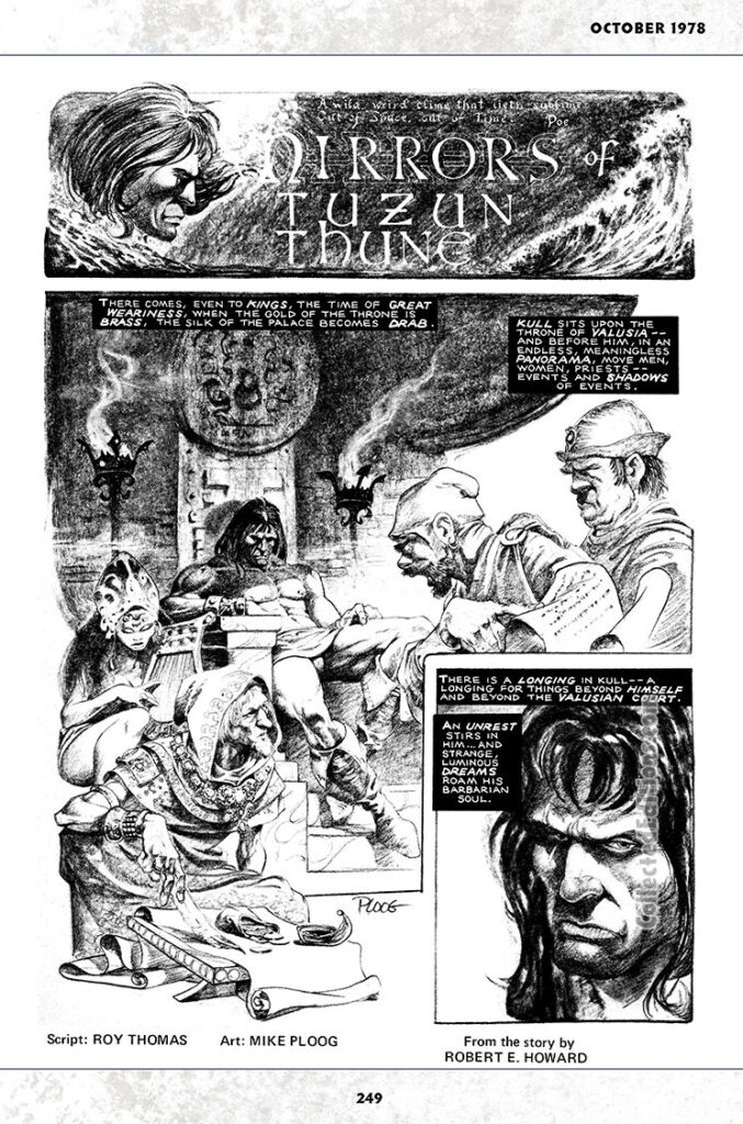 Savage Sword of Conan #34; Kull in “Mirrors of Tuzun Thune”, pg. 1; pencils and inks, Mike Ploog; Roy Thomas