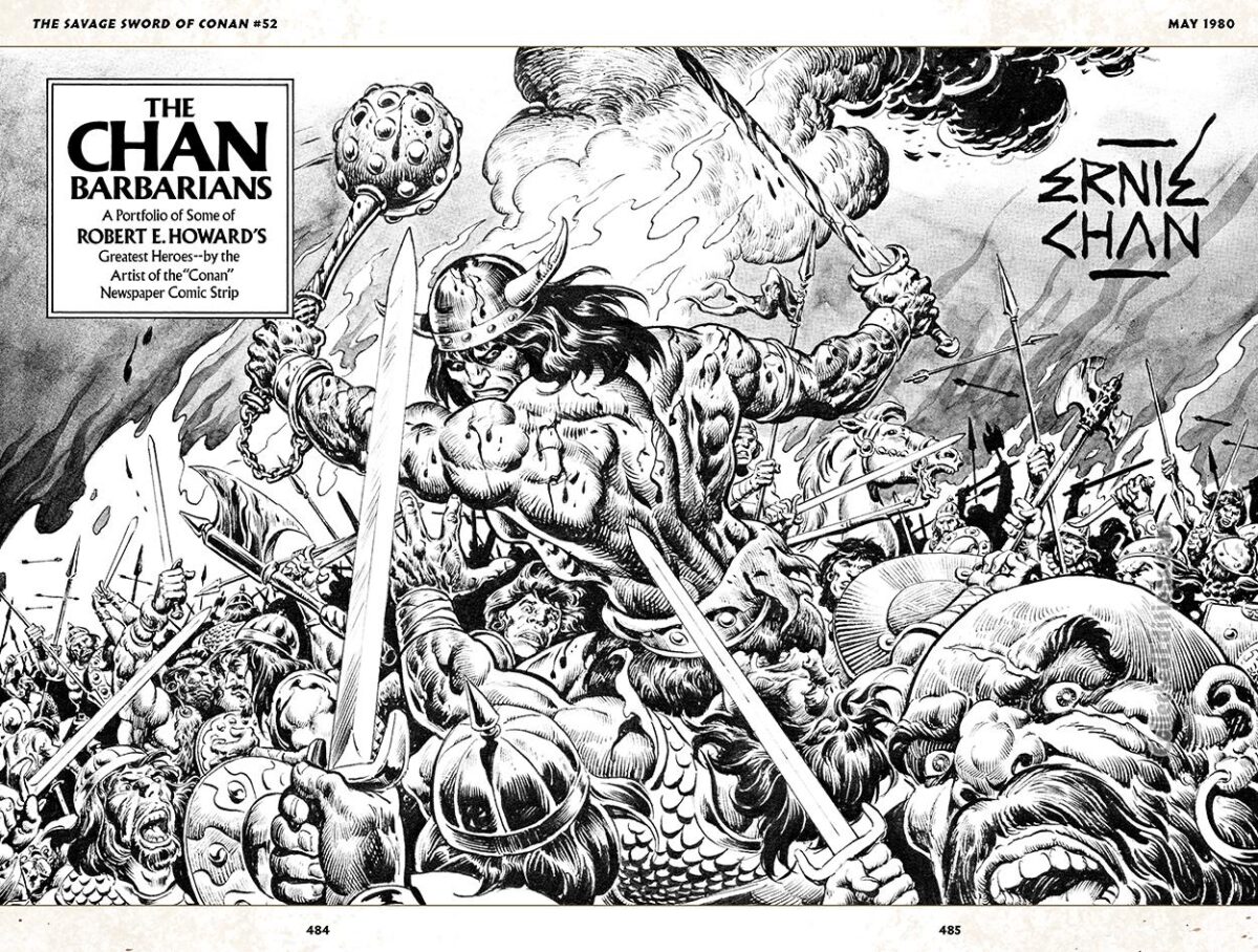 Savage Sword of Conan #52, pgs. 48-49; pencils and inks, Ernie Chan pinup portfolio
