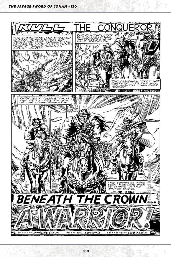 Savage Sword of Conan #130; Kull in “Beneath the Crown…A Warrior!”, pg. 1; pencils and inks, Val Semeiks