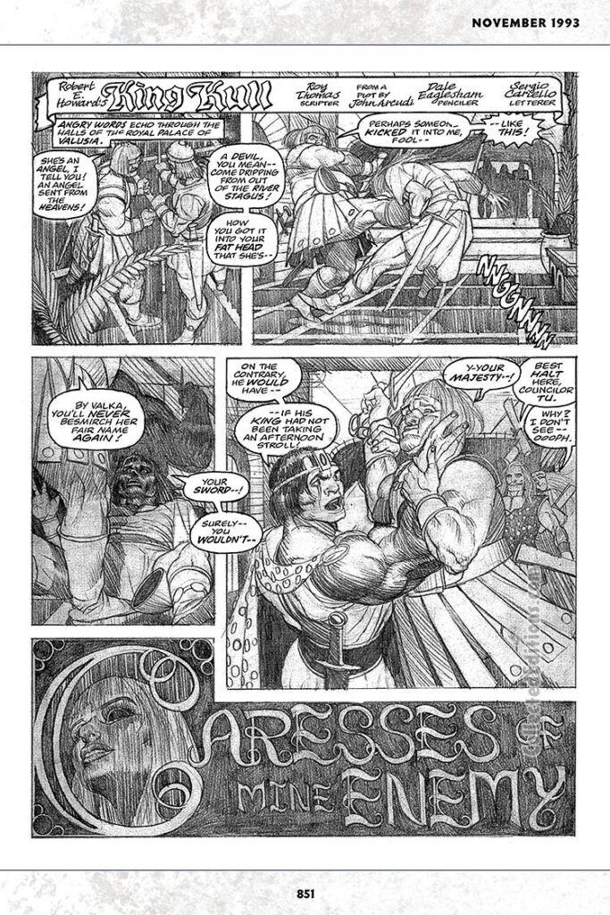 Savage Sword of Conan #215; Kull in “Caresses of Mine Enemy”, pg. 1; pencils and inks, Dale Eaglesham