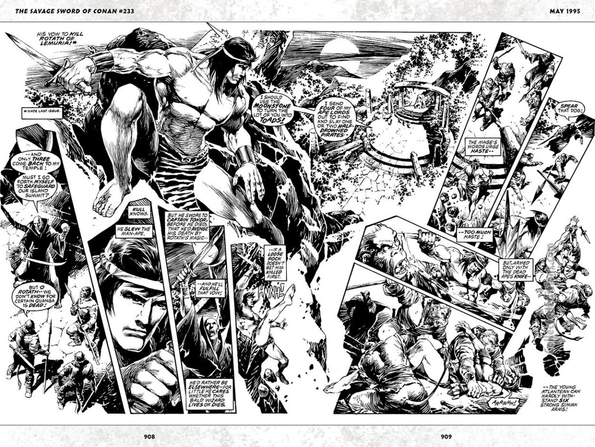 Savage Sword of Conan #233; Kull in “Death in a High Place”, pgs. 2-3; pencils and inks, E.R. Cruz