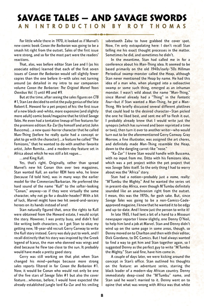 Savage Sword of Conan Omnibus Vol. 1: Introduction text by Roy Thomas