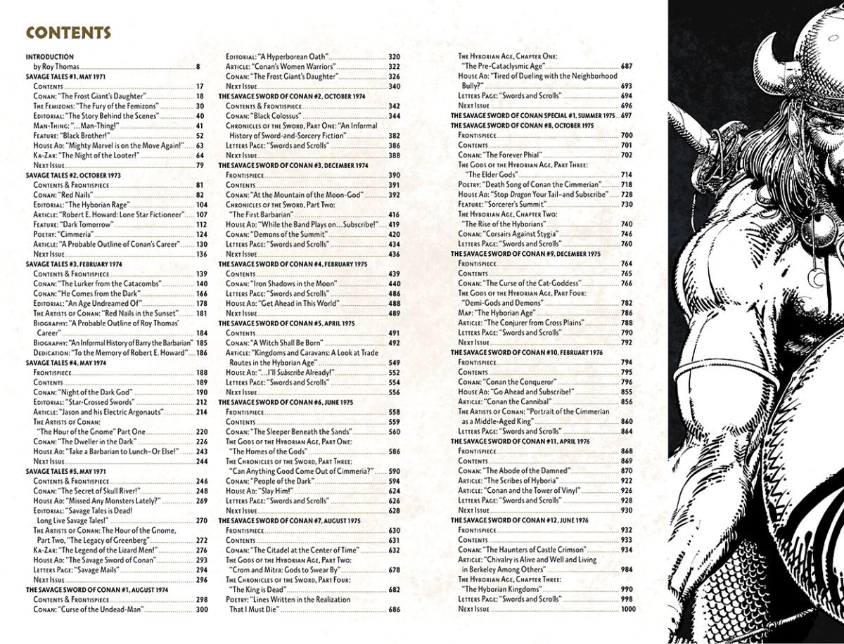 Savage Sword of Conan Omnibus Vol. 1: Table of Contents