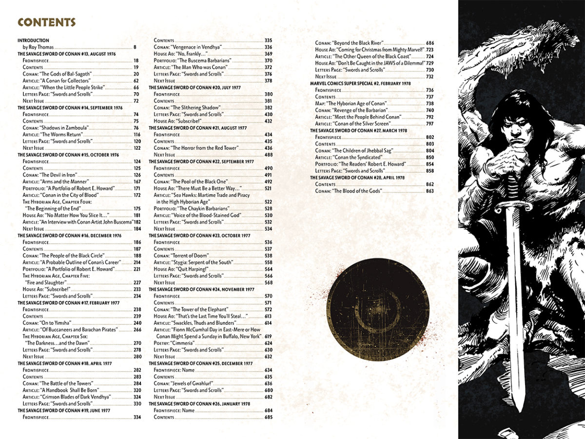 Savage Sword of Conan Omnibus Vol. 2: Table of Contents