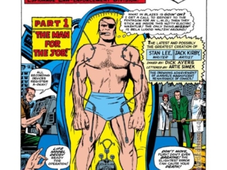 Nick Fury from Strange Tales #135, pg. 1; pencils, Jack Kirby; inks, Dick Ayers; Agent of S.H.I.E.L.D.; Stan Lee, The Man for the Job, Life Model Decoy, LMD