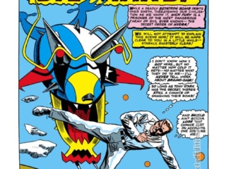 Nick Fury from Strange Tales #139, pg. 1; layouts, Jack Kirby; pencils and inks, Joe Sinnott; Stan Lee, The Brave Die Hard, Agent of S.H.I.E.L.D., SHIELD, splash page, Hydra, Betatron Bomb