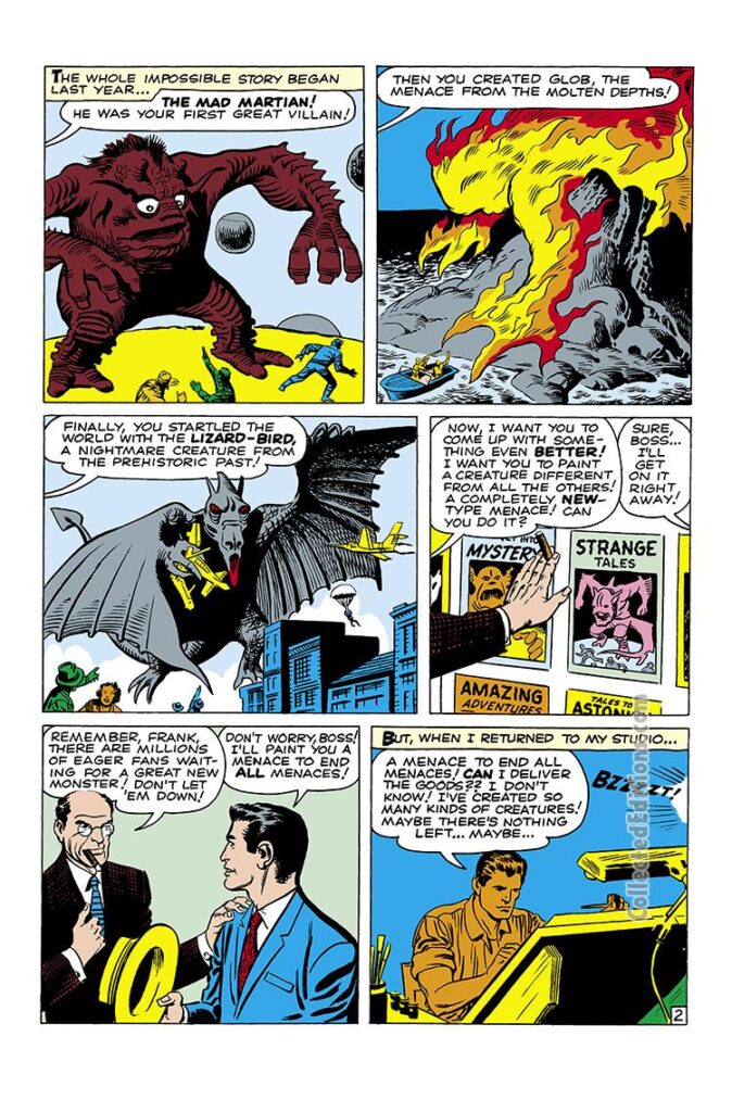 Strange Tales #88. "Zzutak the Thing That Shouldn't Exist!", pg. 2. Jack Kirby Atlas Era monsters.