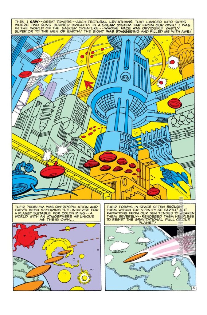 Strange Worlds #1. "I Discovered the Secret of the Flying Saucer!", pg. 5. Stan Lee Jack Kirby Marvel sci-fi