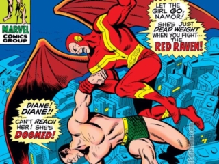 Sub-Mariner #26 cover; pencils, Sal Buscema; inks, Mike Esposito; Red Raven, Namor