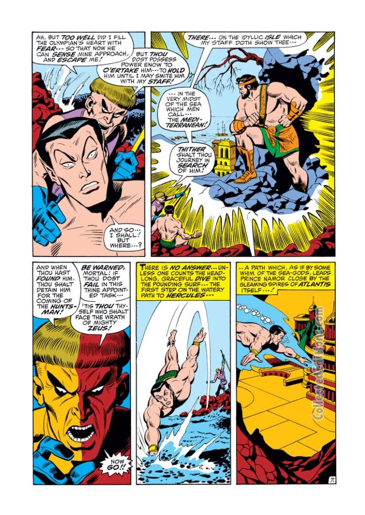 Sub-Mariner #29, pg. 7; pencils, Sal Buscema; inks, Mike Esposito; Hercules, The Huntsman