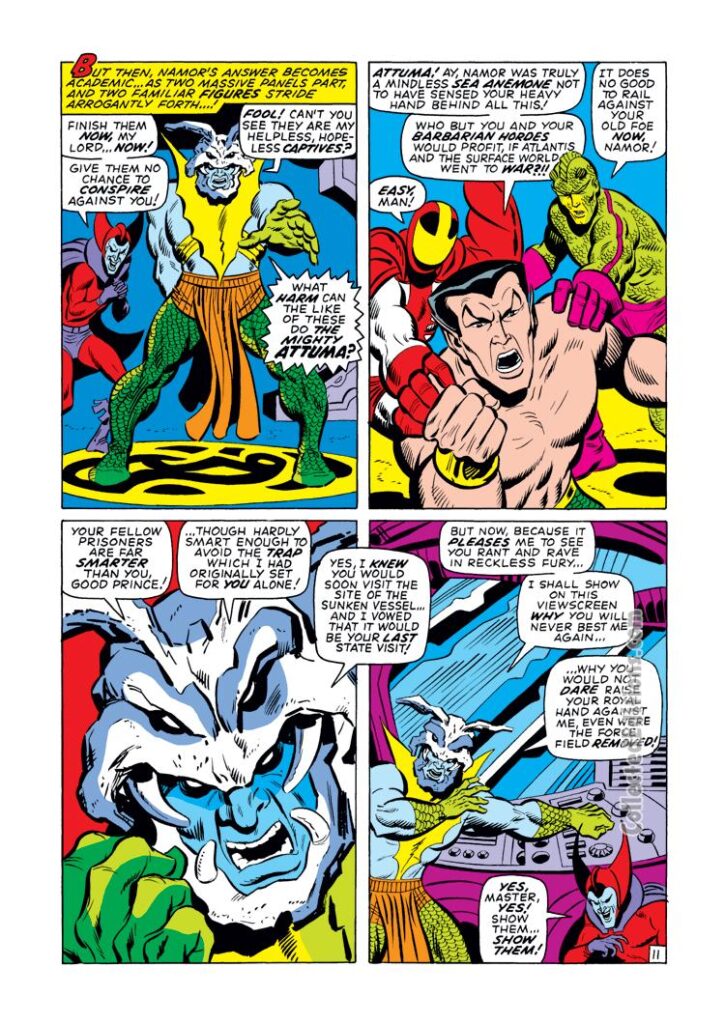 Sub-Mariner #31, pg. 11; pencils, Sal Buscema; inks, Mike Esposito; Attuma, Namor, Triton, Stingray