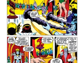 Sub-Mariner #36, pg. 19; pencils, Sal Buscema; inks, Bernie Wrightson; Prince Namor, Lady Dorma, wedding
