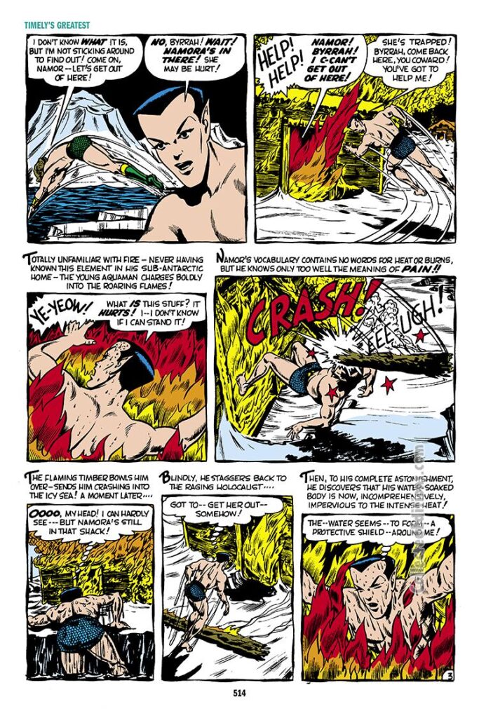 Sub-Mariner Comics #40, pg. 11; &quot;The Sub-Mariner Meets a New Enemy...Fire!&quot;, Bill Everett