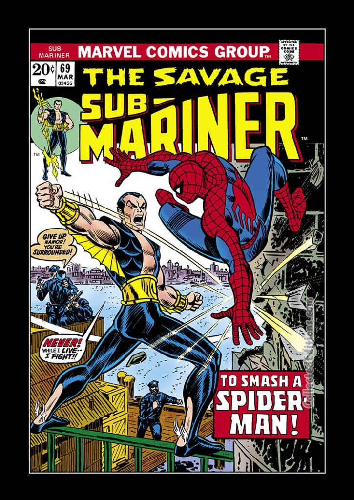 Sub-Mariner #69 cover; pencils and inks, John Romita Sr.; To Smash a Spider-Man