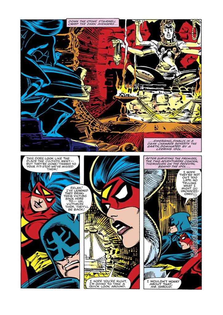 Spider-Woman #15, pg. 12; pencils, Carmine Infantino; The Shroud team-up